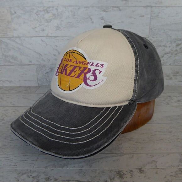Los Angeles Lakers Hat Gray White  Retro Strapback NBA Apparel Basketball - Picture 1 of 7